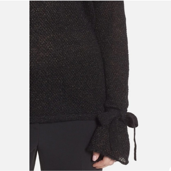 Lewit Metallic Mohair Blend V-Neck Tie Sleeve Sweater Size Medium - Picture 5 of 12